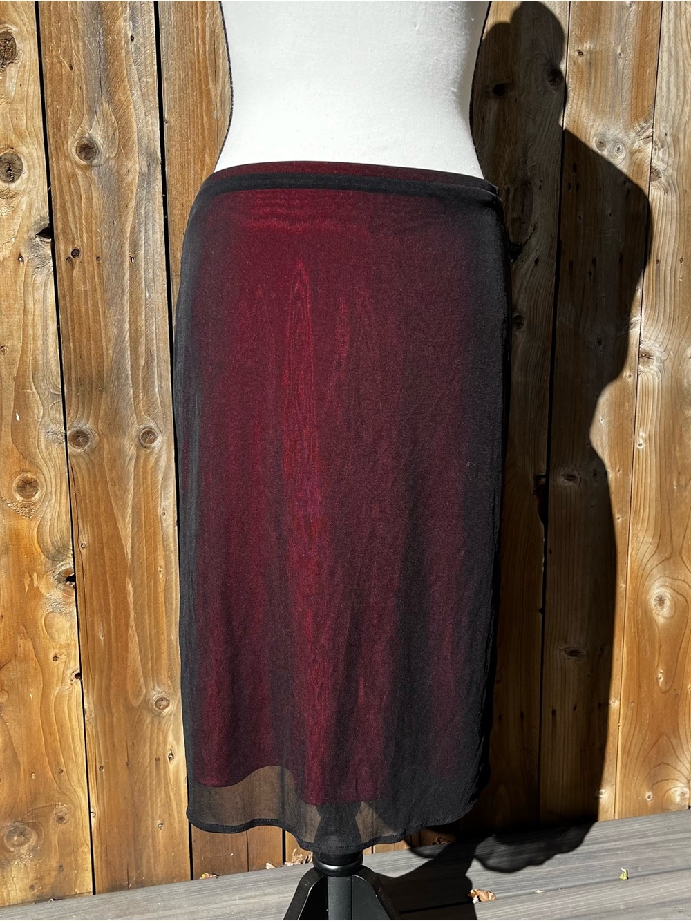 Vintage Y2K Express Vampire Sheer Overlay Red and Black Midi Skirt